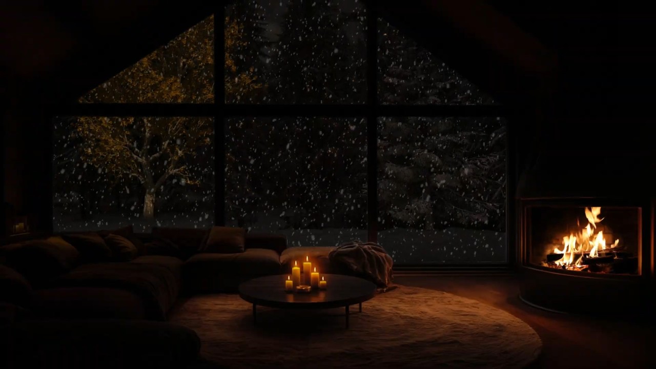 Instant Deep Sleep Tonight ❄️🌲 Snow Falling Outside Warm Cabin Fireplace 🔥 Calm Anxiety