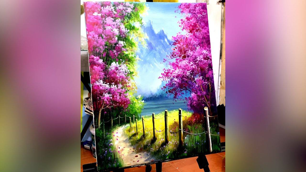 DRAW WITH ME | Calm music | Draw a peaceful natural landscape with vibrant flowers