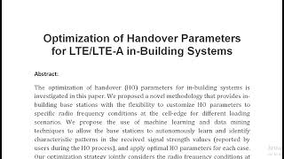 Optimization of Handover Parameters for LTE LTE A in Building Systems