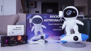 Rocket Astronaut Star Galaxy Projector Night Light Focus 12 Films Led Projection Galaxy Robot Lamp
