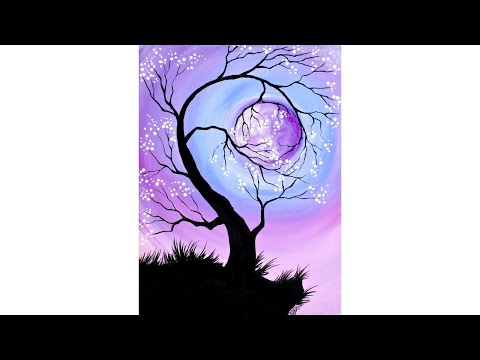Cherry Tree holding the Moon Step by Step Acrylic Painting for Beginners