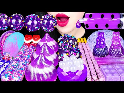 ASMR PURPLE DESSERTS 갤럭시 꿀젤리, 먹는 주사기, 쿄호젤리 GALAXY HONEY JELLY CANDY, JELLO SHOOTER EATING MUKBANG 먹방