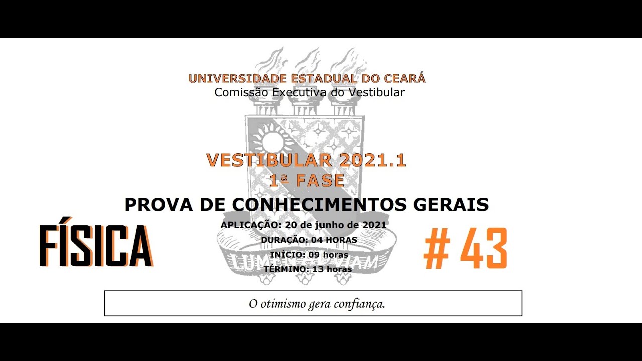 Resolução da prova de FÍSICA – UECE – 2021/1 – 1ª FASE Questão:43.