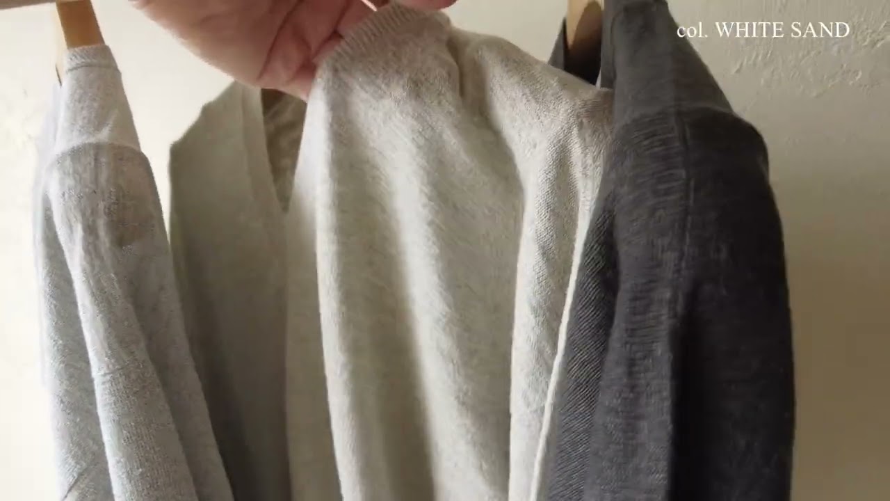 Olde H & Daughter】LINEN/SILK PLAIN STITCH V NECK C/D SALT