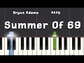 Bryan Adams - Summer Of 69 Slow Easy Piano Tutorial