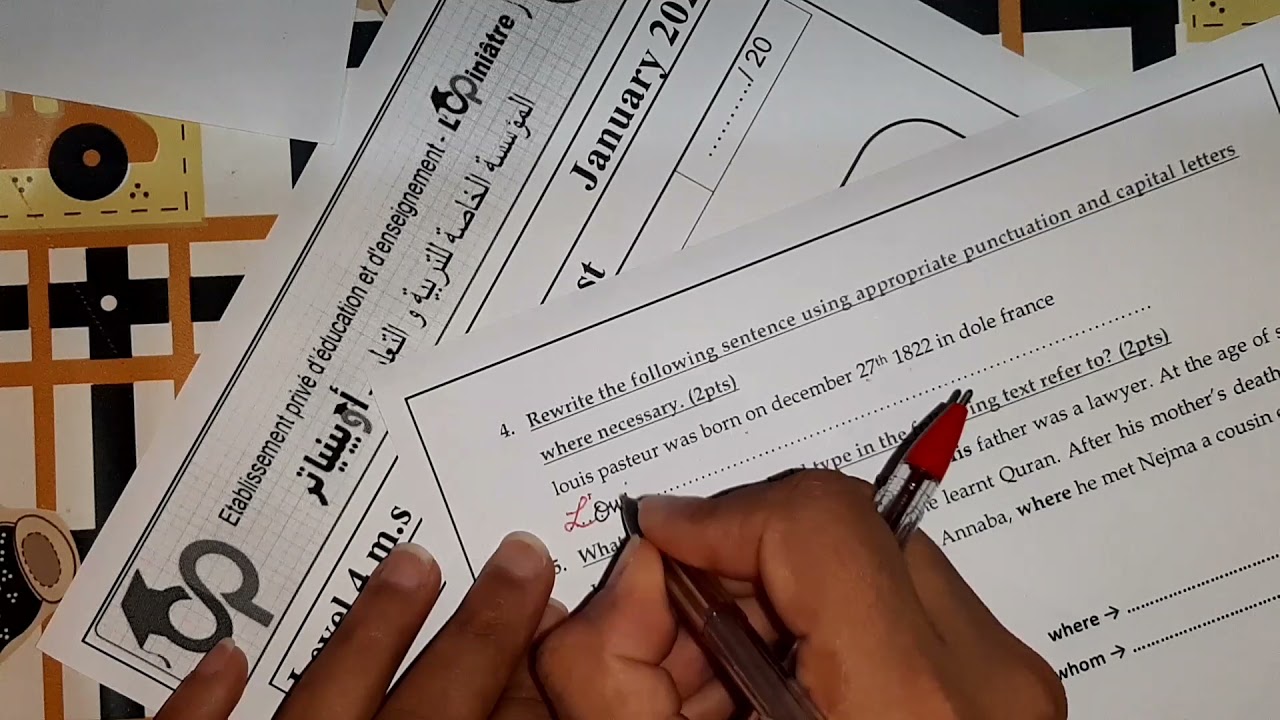 فروض الفصل الأول لغة انجليزية سنة رابعة متوسط