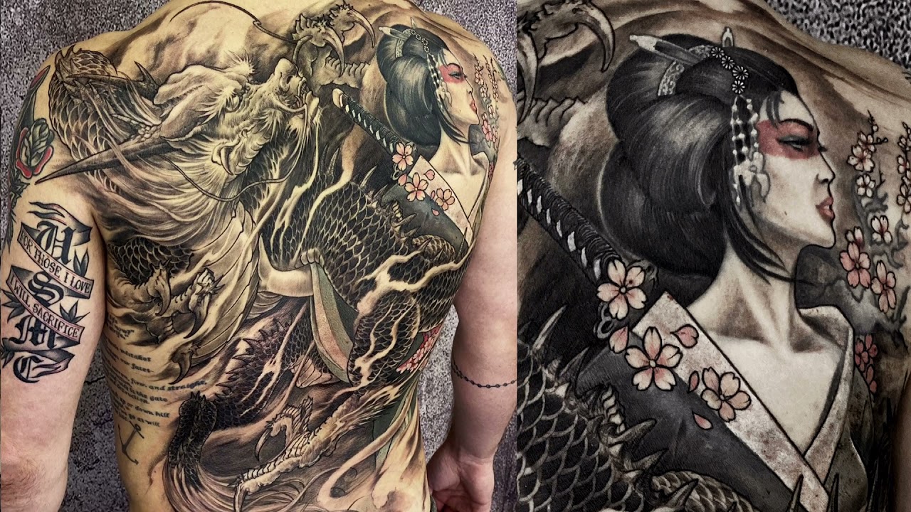 Tattoo of Geisha Dragons Asian