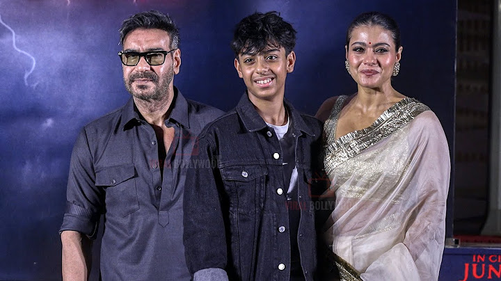Kajol with Son Yug Devgn and Ajay Devgn arrives at MAA Special Screening