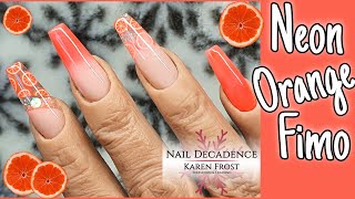 Acrylic Nails | Neon Orange Ombre | Fimo Orange Slices | #notpolish | Clear Tips | Long Ballerina