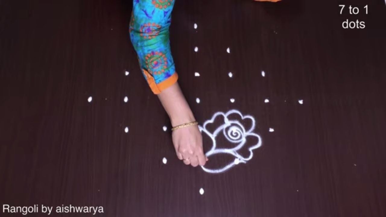 7 Dots Rose Flowers Rangoli