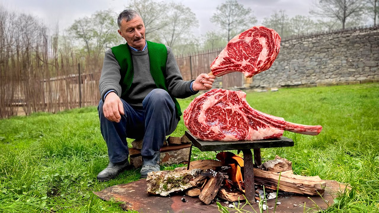 Cooking Ribeye Steaks on a Hot Stone the Village Way