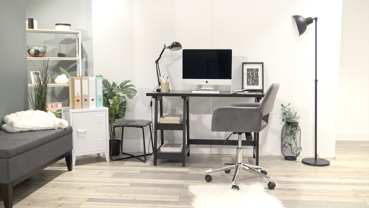 Chaise de bureau Scandinave Ergonomique moderne en velours gris - Conforama