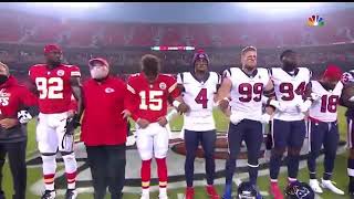 Chiefs fans started booing while the Texans and Chiefs locked arms in unity.