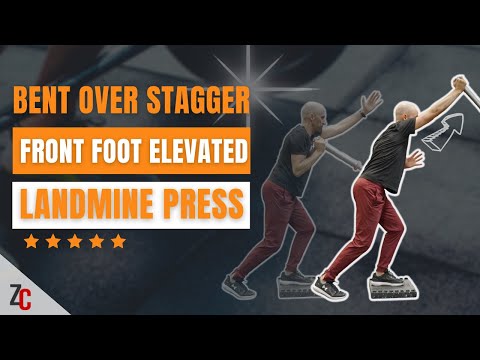 Bent Over Stagger Front Foot Elevated Landmine Press