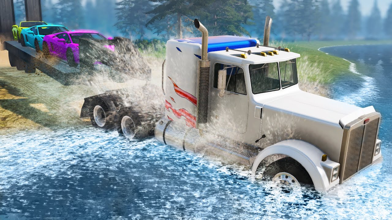Cars vs Deep Water (River Crossing) - BeamNG.Drive