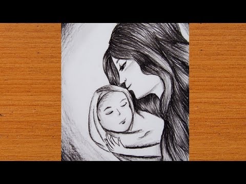 สอนวาดรูป แม่และลูกน้อย | ภาพแรเงา | How to draw Mother and Baby | Pencil Drawing