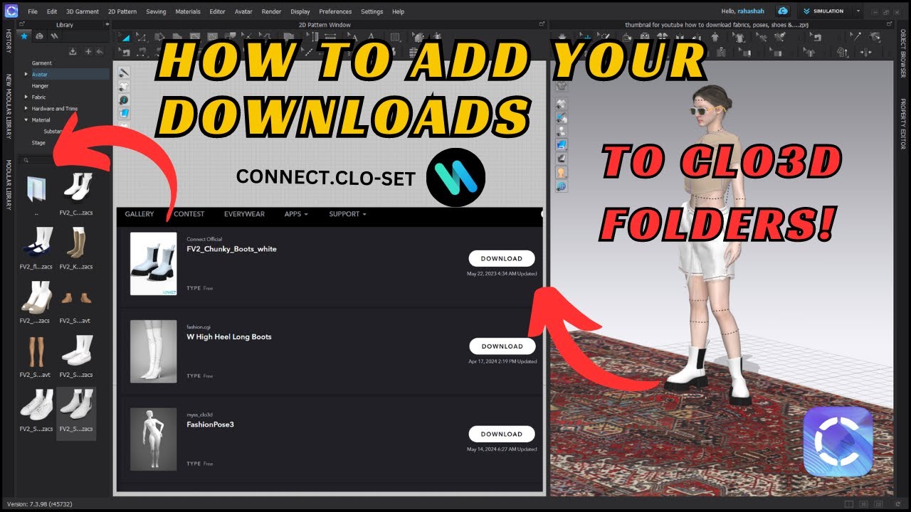 How to download an asset & access them directly from the CLO3D library.