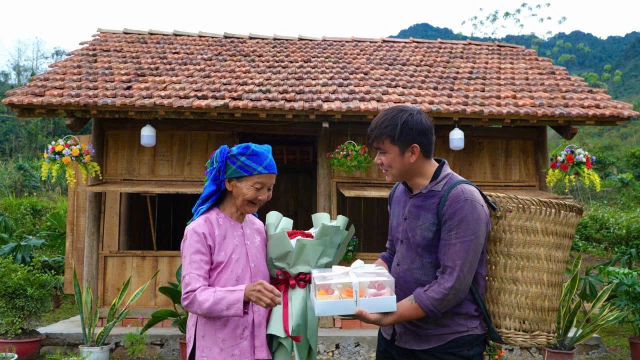 Single elderly woman overwhelmed with joy Upon receiving her first ever women's day gift