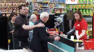 Cashier disrespect a elderly man for paying in coins, (must see)