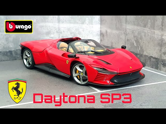 BBURAGO Ferrari Daytona SP3 Spider 1/18 – Rosso Magna, Modèle Miniature Métal, Collection Adulte