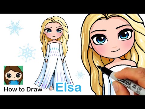 How to Draw Elsa in White Dress Hair Down | Disney Frozen