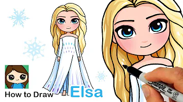 How to Draw Elsa in White Dress Hair Down | Disney Frozen