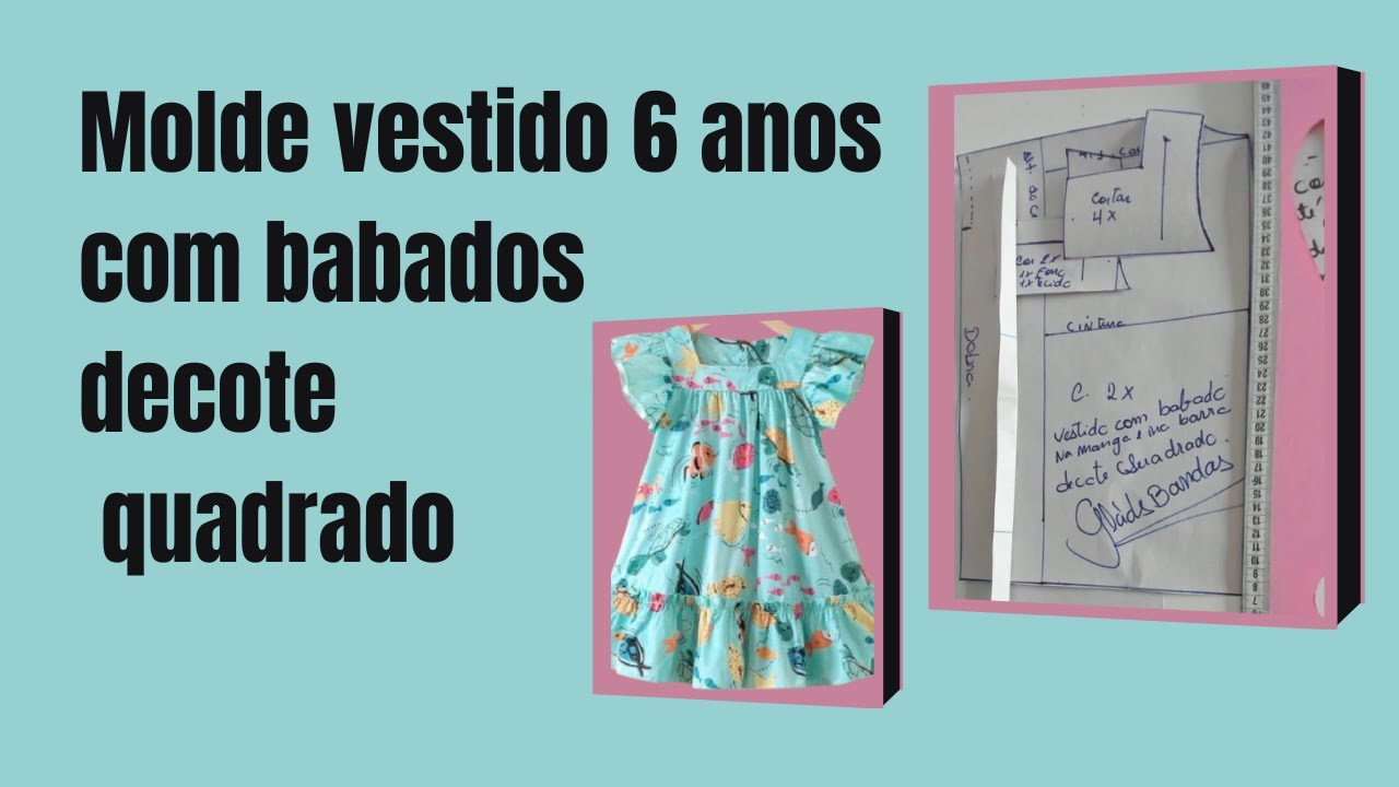 vestido  fácil para 6 anos decote quadrado e babados/Gláds Bandas, Costurandopano.com