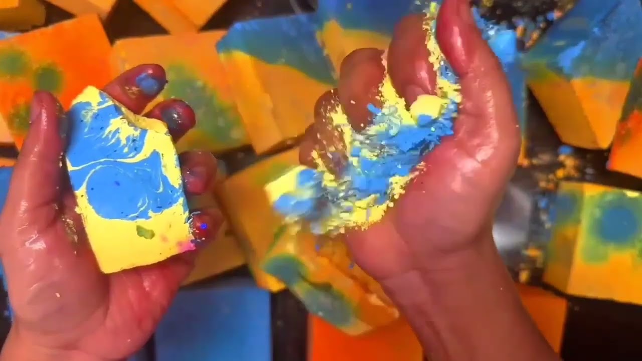 💖✨lemon green dyed & pj Fresh Gym Chalk Blocks Crush ASMR 🤍