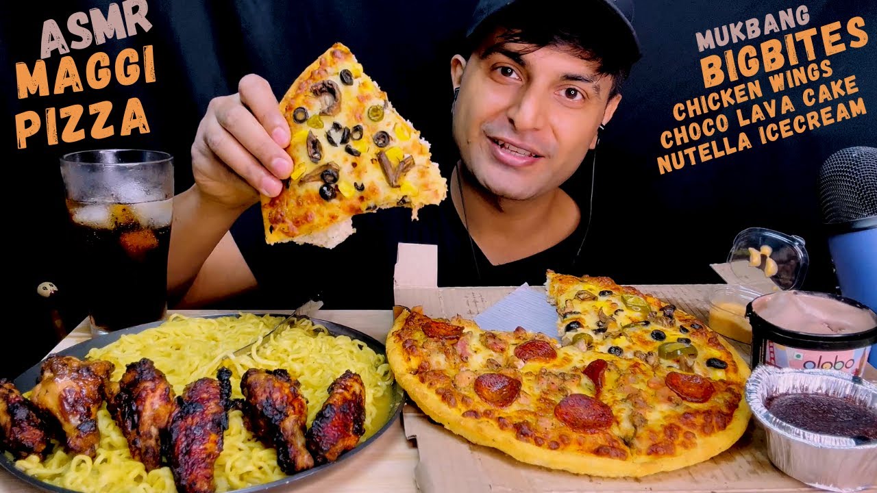 Big Bites Maggi 🍜Pizza🍕Chocolava cake 🍰 Nutella Icecream🍦Chicken Wings Mukbang RAVI ASMR Eating