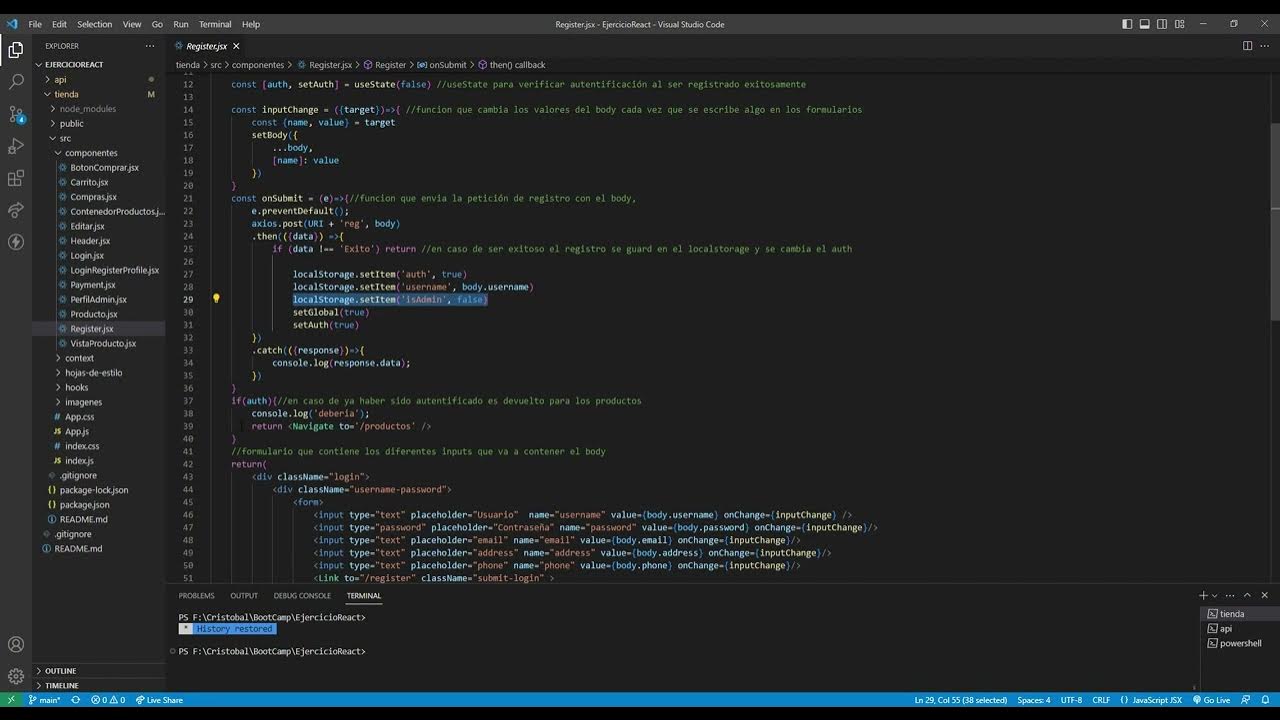7) Login jsx EjercicioReact Visual Studio Code 2023 02 09 21 41 46