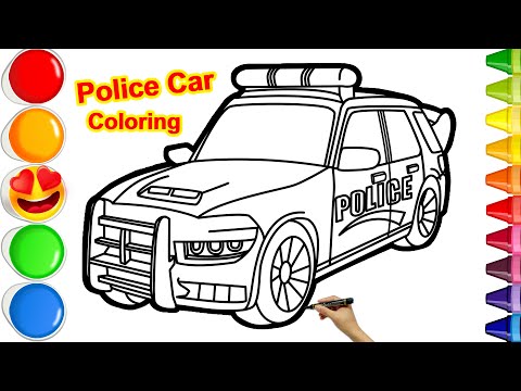 🚓🌈Tutorial fácil de colorir carros de polícia: pinte e desenhe carros de polícia passo a passo