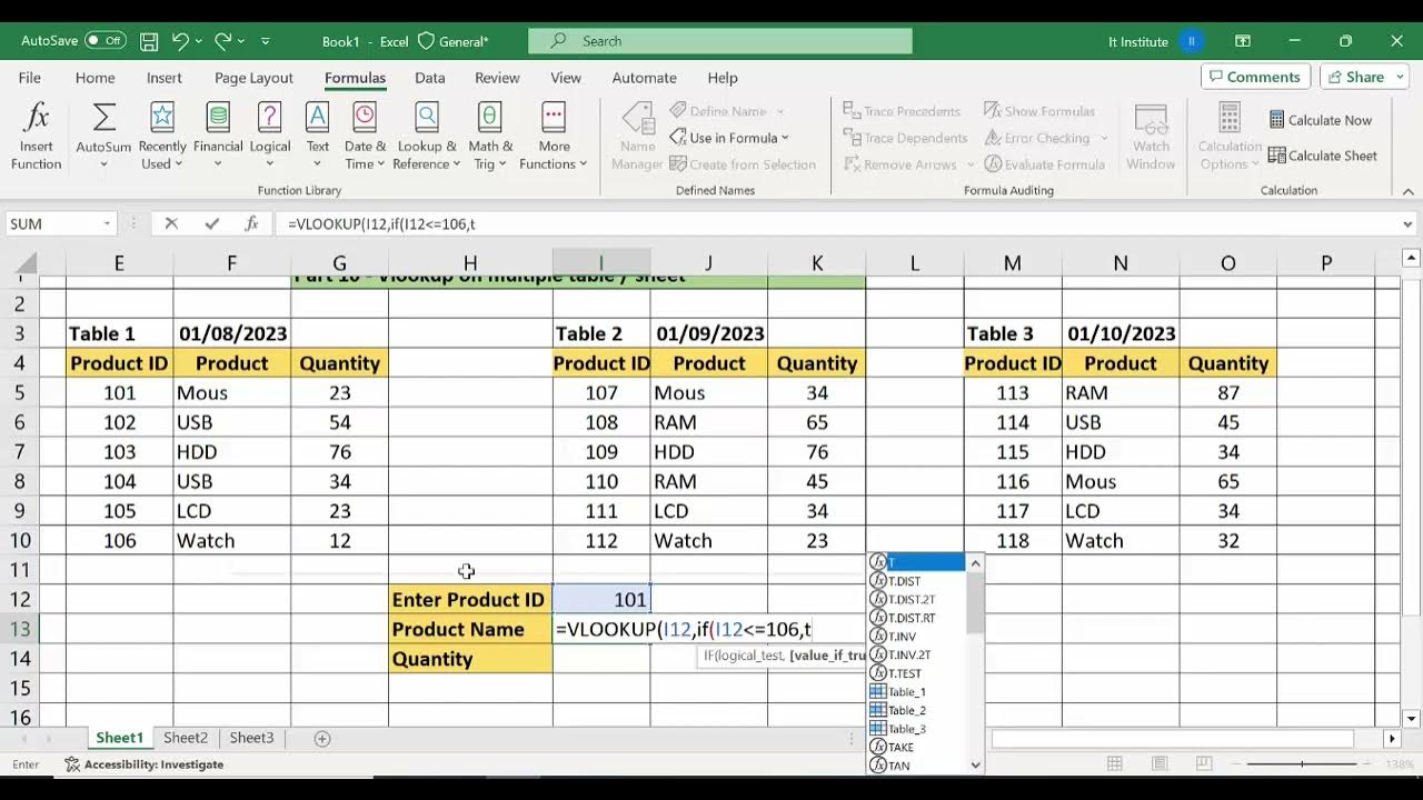 10)How to do Vlookup with Multiple Tables How to do Vlookup with 3