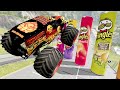 Monster Truck Crashes Into Giant Pringles Cans | Beamng Drive