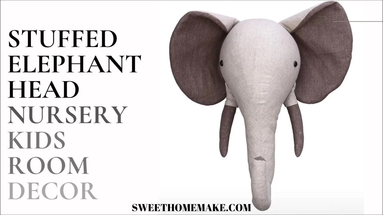 Stuffed Elephant Head Baby Room, Nursery and Kids Wall Art Decor 
