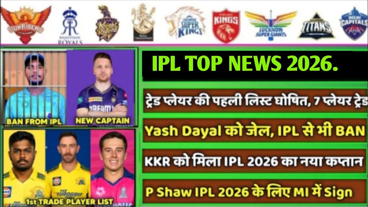 IPL 2026 - 8 Big News for IPL on 29 June (P Shaw  in MI ,Yash Dayal in Jail, Trade Players, KKR Cap)