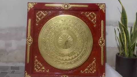 Tranh Trống Đồng Mặt Gò Khung Gỗ Sồi Dát vàng