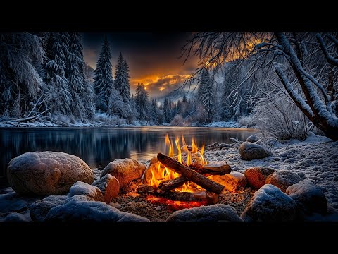 You Re Warming Yourself By The Fire Still Water And A Snowy Forest At Dusk