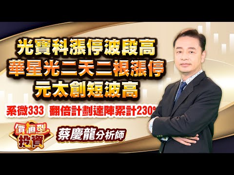 中視【價值型投資】20240523 #蔡慶龍：光寶科漲停波段高 華星光二天二根漲停 元太創短波高 系微333 翻倍計劃達陣累計230% #中視 #中視新聞 #蔡慶龍 #價值型投資 #摩爾證券投顧