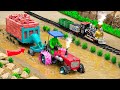 Diy tractor is stuck in the mud with trolley  tractor mud rescues  brick heavy truck diy