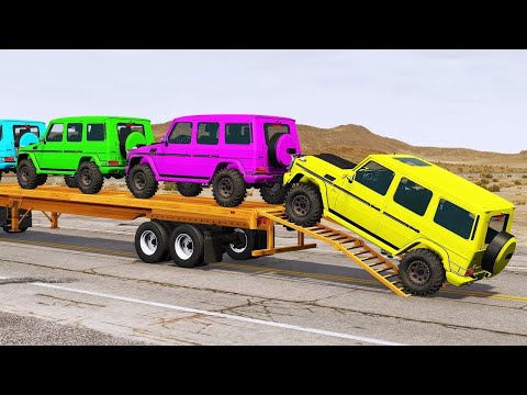 Flatbed Trailer Cars Transportation with Truck - Pothole vs Car  