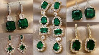 Latest gold green stone diamond earrings ideas/Emerald jewellery collection