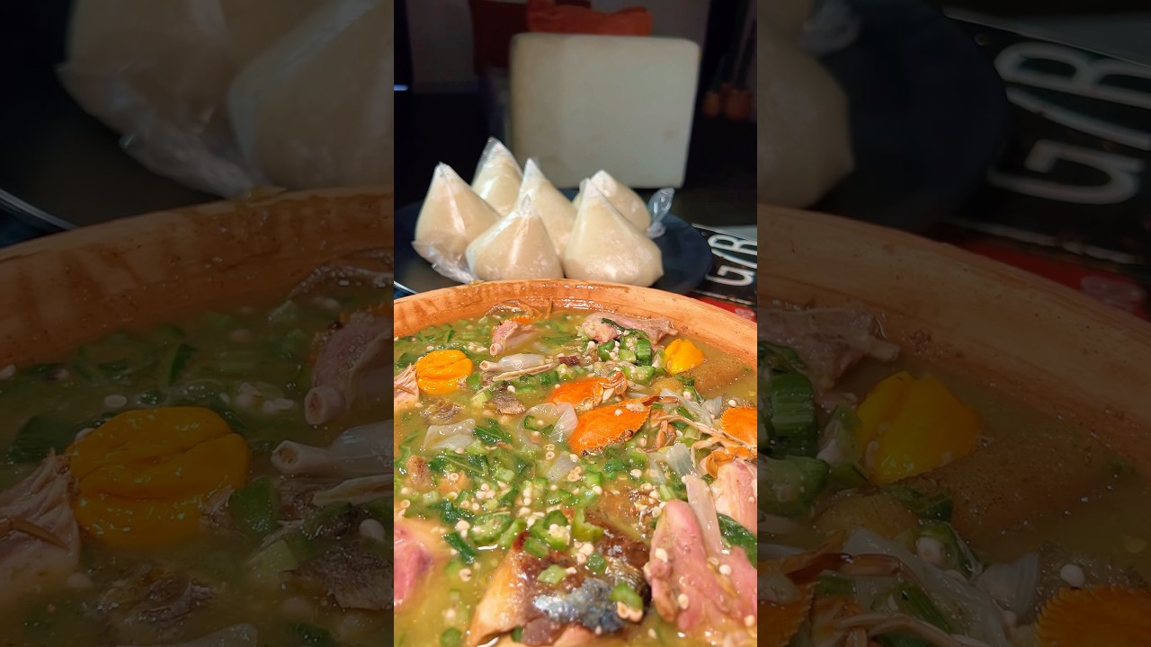 This akple and oiless okro soup with the boys is everything