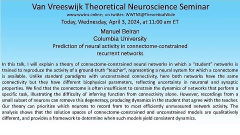 Prediction of neural activity in connectome-constrained...| Manuel Beiran, Columbia University