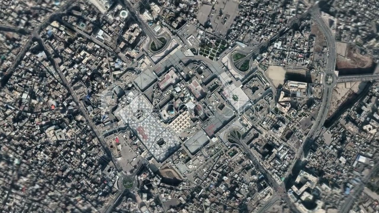 Zoom in from space and focus on Iran, Mashhad. 3D Animation. Background for travel intro.