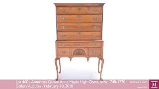 American Queen Anne Maple High Chest, circa 1740-1770 at Michaan's Auctions