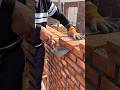 Skilled worker applying mortar while building a sturdy red brick wall structure