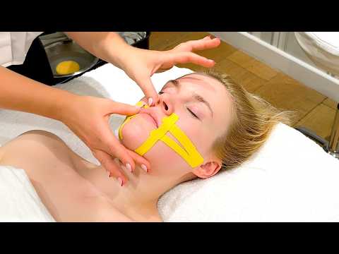 ASMR Japanese Kobido Facial with kinesiology tape! (Unintentional ASMR, real person ASMR)