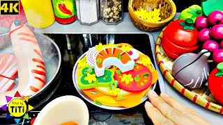 Making Shrimp Pizza and Fruits Salad with kitchen toys | Nhat Ky TiTi #249