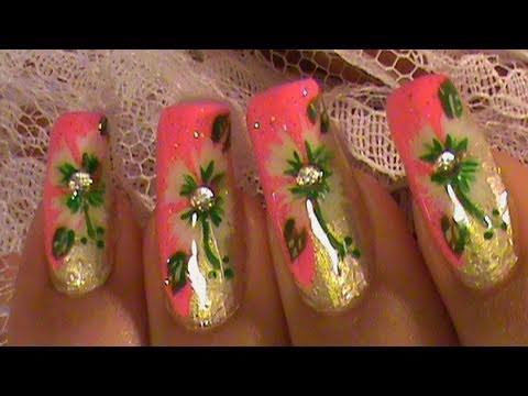 WHITE FLOWER GREEN & PINK NAIL ART TUTORIAL