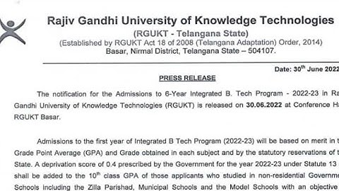How To Apply Basara IIIT Admissions In Telangana State 2022-2023 More Details Watch This Video